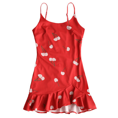 

Cherry Print Ruffle Trim Cami Dress