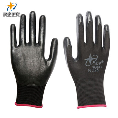 

Xingyu XINGYU labor insurance gloves nitrile dipped gloves non-slip wear-resistant oil-proof anti-slip acid&alkali protective gloves work protective gloves N528 black 12  code
