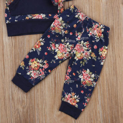 

USA 2Pcs Newborn Baby Girl Boy Floral Hoodie Tops Long Pants Outfits Set Clothes