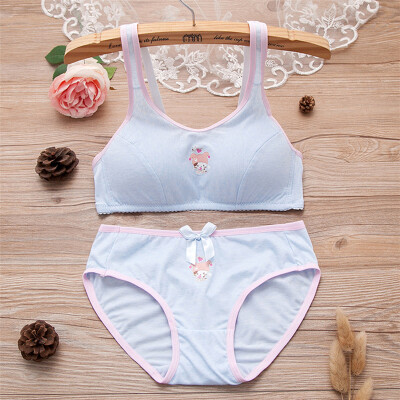 

LAXJOY Langyue 2018 sexy small chest tube top girl bra cotton comfortable no steel ring student underwear panty suit anti-light LNWX189407 sky blue X2 3270