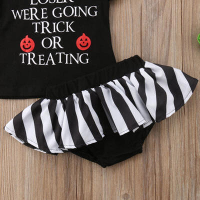 

Newborn Baby Girl Halloween Tops T-shirt Stripe Shorts Dress 2Pcs Outfit Clothes