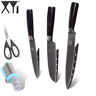 

XYj Hot Kitchen Knife Color Wood Handle Slicing Santoku Utility Stainless Steel Knife Kitchen Tools
