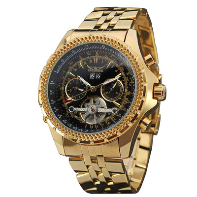 

JARAGAR 070 Business Men Mechanical Watch Three Sub-Dial Calendar Month Week Display Fashion Casual Stainless Steel Strap 3ATM Wat