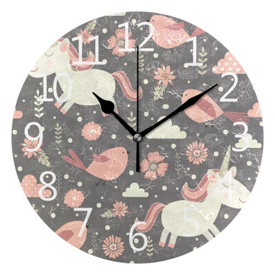 

Wall Clock Cute Unicorns Round Wall Clock Arabic Numerals Design