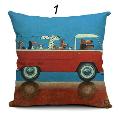 

Hot Sale Pillow Lovely Cartoon Dog Driving Car Vintage Almofadas 45X45CM Linen Pillow Decorative Linen Cushion Cover