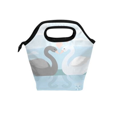 

Lunch Bag White Grey Swan Tote Travel Picnic Insulated Handbags Portable Zipper Lunch Bag Box