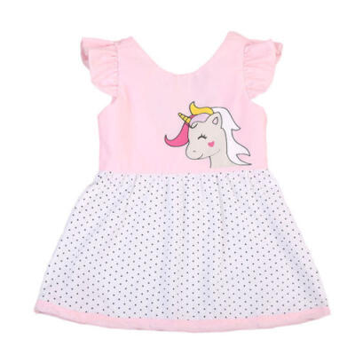 

US Toddler Kid Baby Girl Unicorn Polka Dots Party Princess Dress Sundress Casual