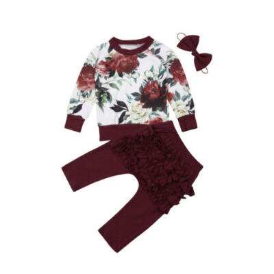 

Toddler Newborn Baby Girl Flower Tops Ruffle Pants Leggings 3PCS Outfits Clothes