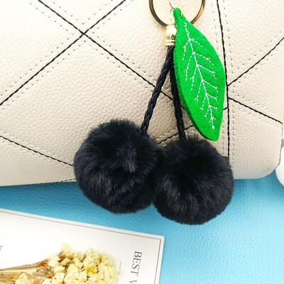

Free Shipping Cherry Pompon Prunus Phone Case Straps Cherries Hair Balls Keychain Key Chains Poms Cars Pendant Bags Plush Toy