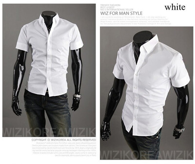 

New 2015 Summer British Shirt Mens Slim Fit Man Short Sleeve Shirts Men's Clothing Slim Casual shirts 17 Coloe 5 Size XXXL