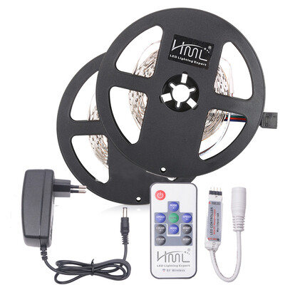 

HML 2pcs 5M 24W RGB 2835 SMD 300 LED Strip Light with RF10Keys Remote Control DC AdapterEU Plug