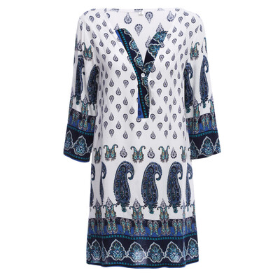 

Ethnic V-Neck 34 Sleeve Printed Loose Women Mini Dress