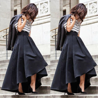 

Vintage Women Stretch High Waist Belt Flared Pleated Swing Long Maxi Skirt Dress