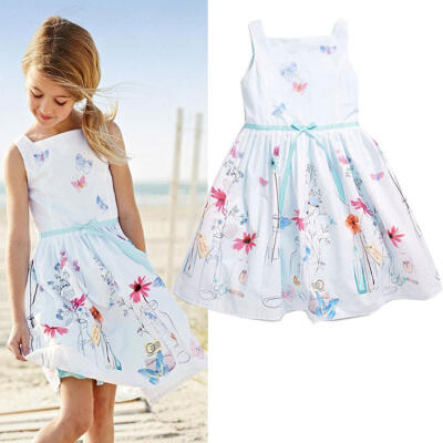 

New Baby Kids Girls Sleeveless Bow Flower Party Dresses Summer Sundress UK Stock