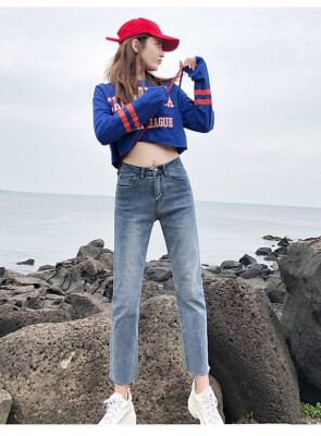 

Jeans women 2018 autumn&winter Korean version with fleecy thickened warm gangfeng slim straight trousers