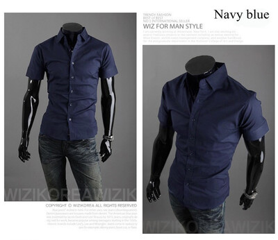 

New 2015 Summer British Shirt Mens Slim Fit Man Short Sleeve Shirts Mens Clothing Slim Casual shirts 17 Coloe 5 Size