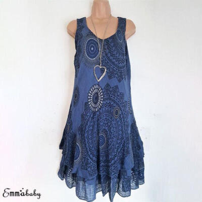 

Women Summer Floral Sleeveless Evening Party Midi Dress Casual Holiday Dresses