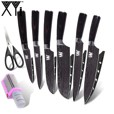 

XYj Beauty pattern Blade Stainless Steel Kitchen Knife 8" 8" 7" 5" 5" 35" Cooking Knife Acessories Set