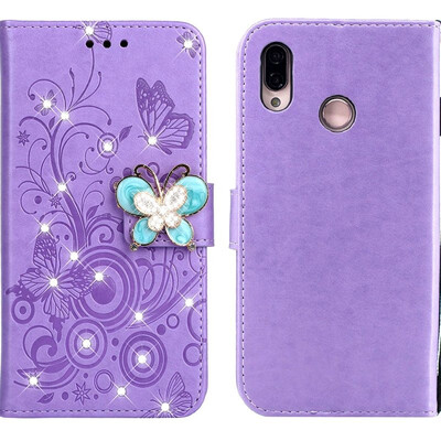 

MOONCASE Huawei P20 Lite Butterfly Rhinestone Embossed Leather Case - Purple