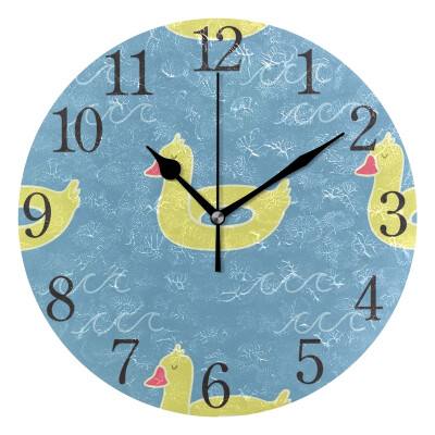 

Wall Clock Arabic Numerals Design Cute Yellow Summer Duck Round