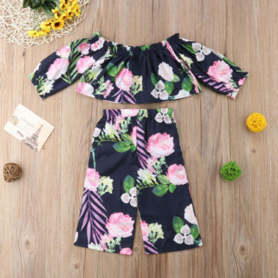 

Kids Baby Girl Floral Clothes Off Shoulder Tops SkirtLoose Pants Leggings Sets