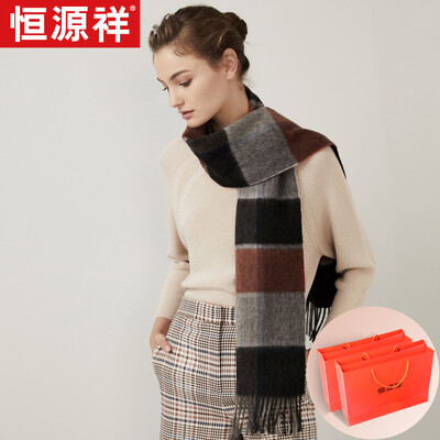 

Hengyuanxiang scarf female autumn&winter thick warm wool lattice versatile collar European&American shawl dual-use exquisite gift box orange black grid