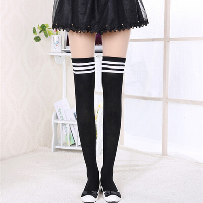 

Necklace Funny Underwear Fun Academy Wind Cotton Thick Black & White Striped Striped Sling Three Bar Knee Knee Black High Socks Socks