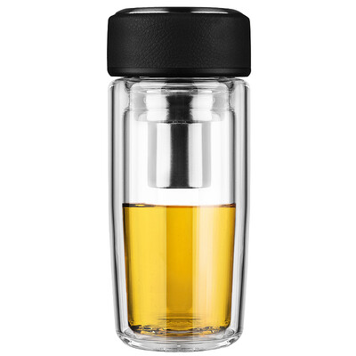

Jingdong supermarket] Vientiane (WANXIANG) V17 405ML double heat-resistant creative glass business men and women with filter cups fashion portable round belly cup cold black