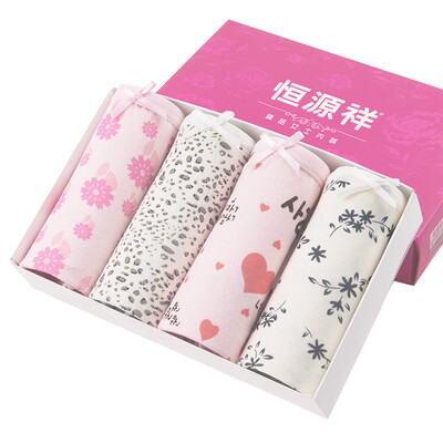 

Heng Yuanxiang ladies underwear female 4 low waist cotton small floral sexy cute cotton comfortable briefs G0211 mixed color 4 gift box XL 17095