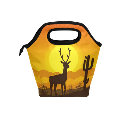 

Lunch Deer&Moon Tote Travel Picnic Insulated Handbags Portable Zipper Lunch Bag Box