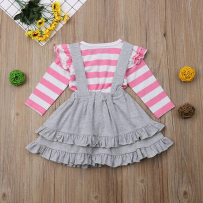 

Newborn Infant Baby Girl T-shirt TopsStrap Skirt Dress Outfits Clothes Set 2PCS