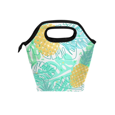 

Insulated Lunch Tote Bag Painting Pineapple Travel Picnic Lunch Handbags Portable Zipper Lunch Bag Box