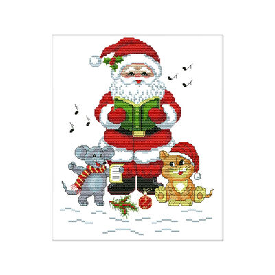 

UpperX Cross Stitch kits Santa Claus with cat&mouse11CT Printed 34cm×39cm or 1326 inch ×1521 inch