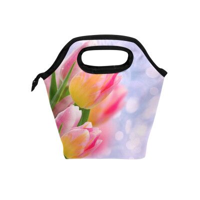 

Yellow Red Tulip Lunch Bag Tote Bag Travel Picnic Organizer Lunch Holder Handbags Lunch Bag Box