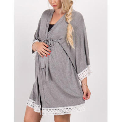 

Pregnant Women Maternity Lace Dress Cotton 34 Sleeve Night Robes Long Sleepwear