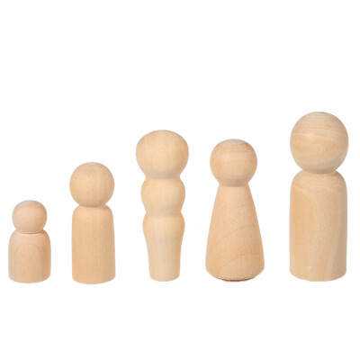 

5Pcs Wooden Peg Dolls Unfinished Family Five People DIY Craft For Paint Stain Ornament Decorations