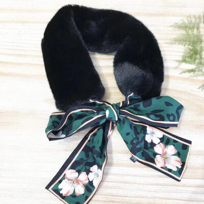 

2019 new arrival scarf female winter shaking sound network red imitation rex rabbit fur leopard ribbon plush ribbon