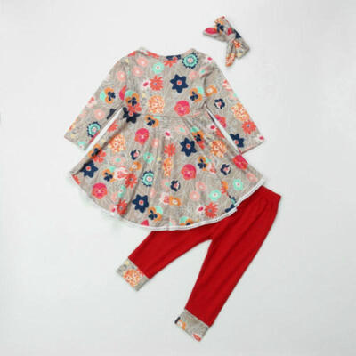 

Christmas Toddler Kids Baby Girl Flower Tops Dress Long Pants Outfits Clothes US