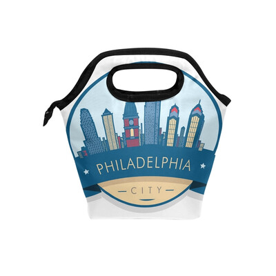 

Lunch Bag PHILADELPHIA Building Tote Travel Picnic Insulated Handbags Portable Zipper Lunch Bag Box