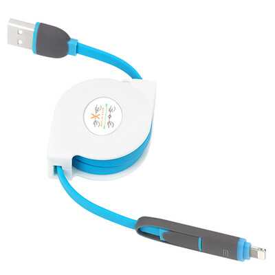 

Masi MacMao Apple 6 / 5S / 7 data line Andrews mobile phone charging cable telescopic two-in-one blue support iphone67Plus / ipad Samsung millet oppo Huawei