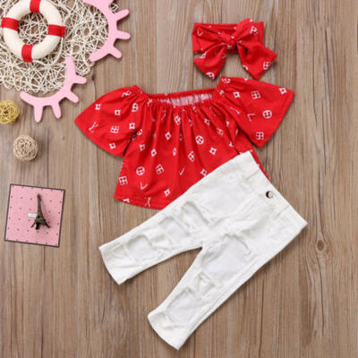 

Kids Baby Girl Off Shoulder T shirt TopsStretch Pants 3pcs Outfits Set Clothing