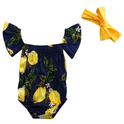 

US Infant Baby Girls Romper Susuit Jumpsuit BodysuitHeadband Outfit Set Clothes