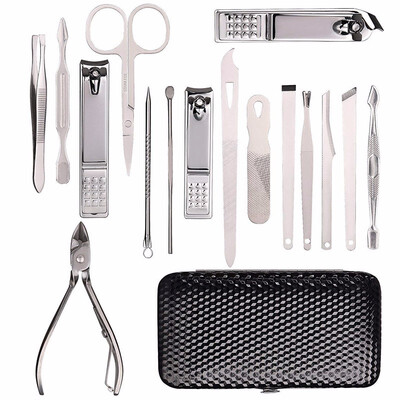 

Outdoor 16 In 1 Stainless Steel Manicure Set Pedicure Kit Professional Nail Scissors Grooming Kit Black
