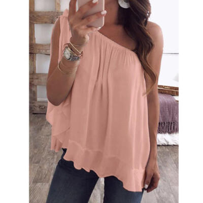 

Summer Womens Casual Chiffon One Shoulder Tank Top Vest Blouse Sleeveless Shirt