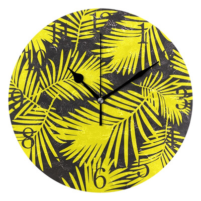 

Wall Clock Arabic Numerals Design Yellow Leaves Of Palm Trees Round