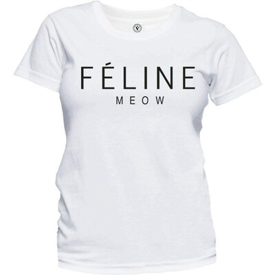 

Womens Feline Meow Fashion Tee Celine Paris Parody Cute T-Shirt