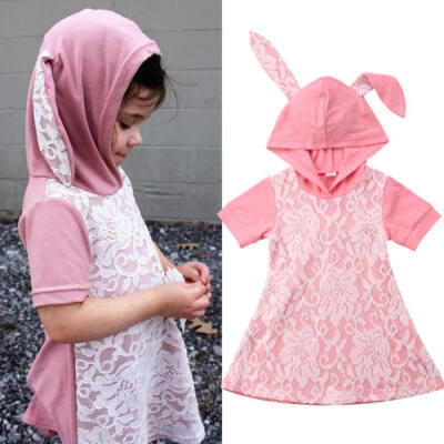 

Toddler Kids Baby Girls Lace Hooded Cute Bunny Ear Party Dress Sundress Clothes