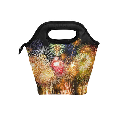

Insulated Lunch Tote Bag Firework Travel Picnic Lunch Handbags Portable Zipper Lunch Bag Box