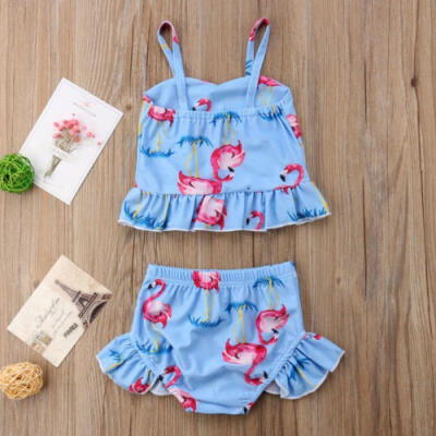 

Kids Baby Girl Flamingos Tankini Bikini Swimwear Swimsuit Bathing Suit Beachwear