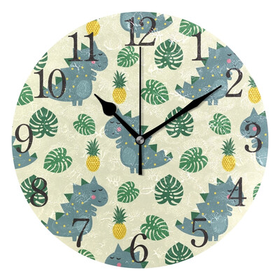 

Wall Clock Arabic Numerals Design Pineapple And Palm Leaves Round